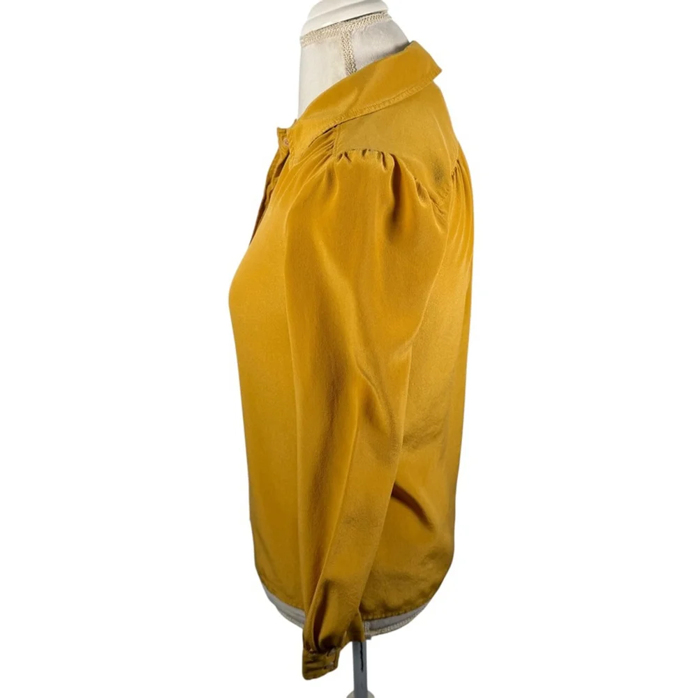 J. Crew Silk Button-Up Blouse Yellow Marigold Long Sleeve Shirt Classic Size 2